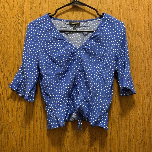 Topshop Blue Polka dot Crop Top size 4 - Picture 3 of 8